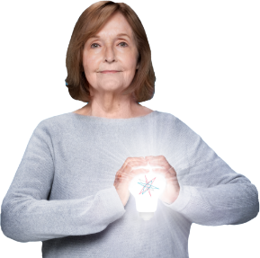 Image: Portrait of woman holding light bulb